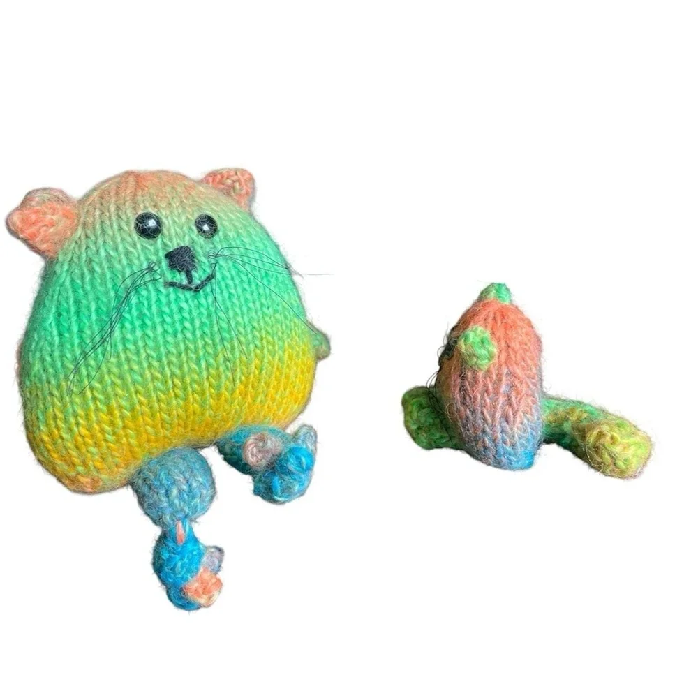 Handmade Cats‎ Rainbow Kitty Gift for Cat Lovers Stuffed Animals Knitted Toys